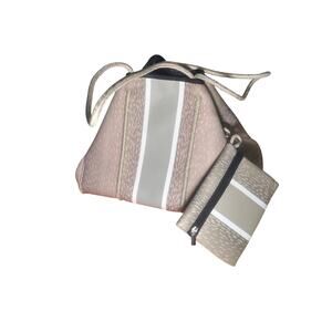 Classy Cloth Beige Fawn Neoprene Tote Bag w/ Wristlet  16"x9"x11" NWT